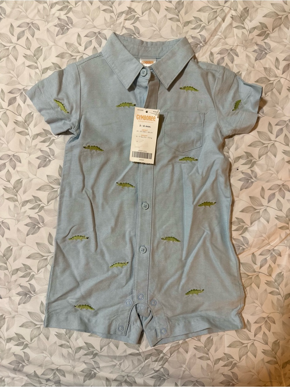 Gymboree Baby Blue Collared Alligator Romper NWT